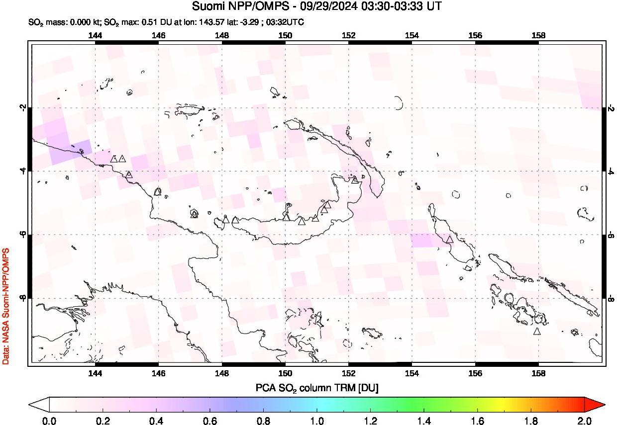 A sulfur dioxide image over Papua, New Guinea on Sep 29, 2024.