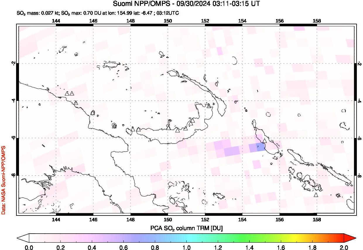 A sulfur dioxide image over Papua, New Guinea on Sep 30, 2024.