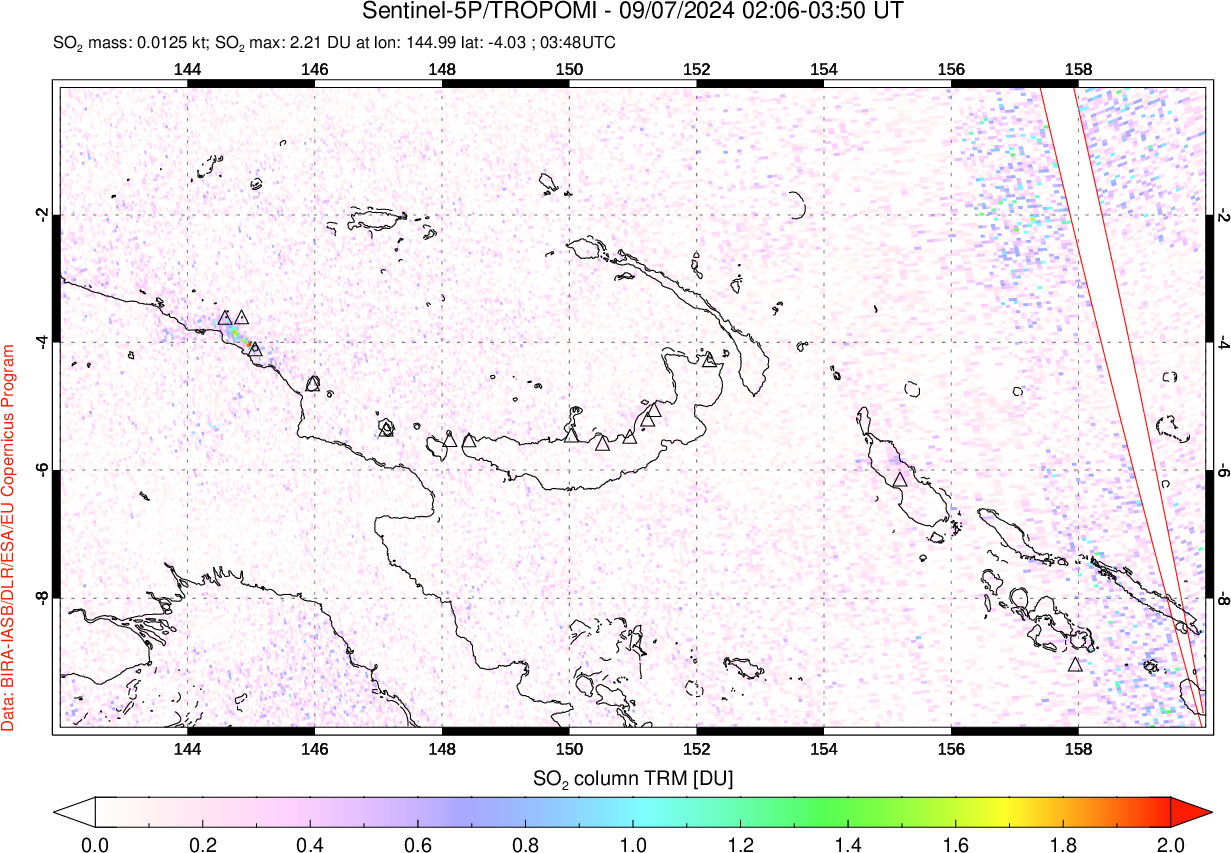 A sulfur dioxide image over Papua, New Guinea on Sep 07, 2024.