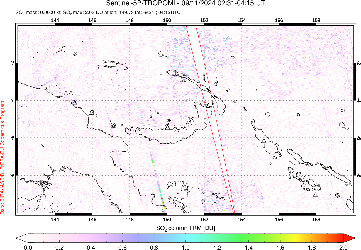 A sulfur dioxide image over Papua, New Guinea on Sep 11, 2024.