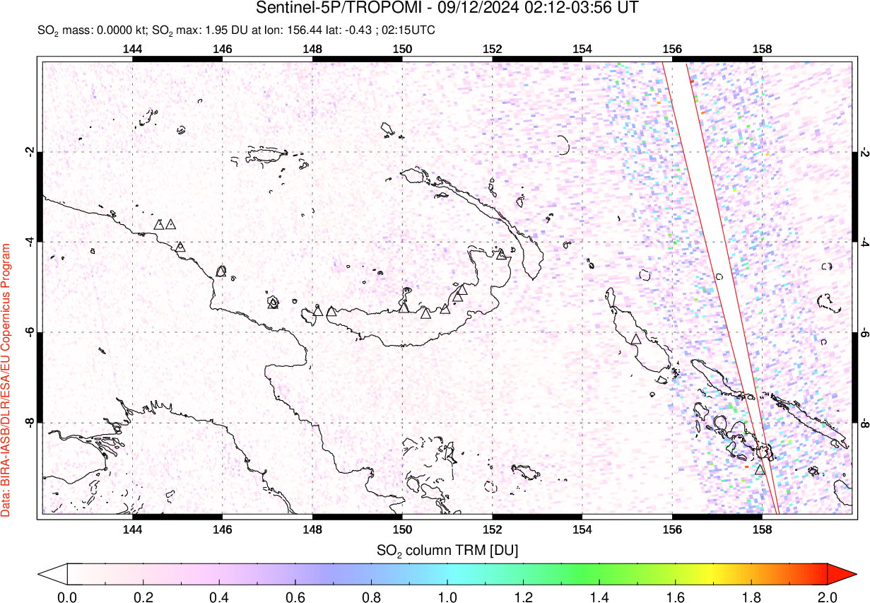 A sulfur dioxide image over Papua, New Guinea on Sep 12, 2024.