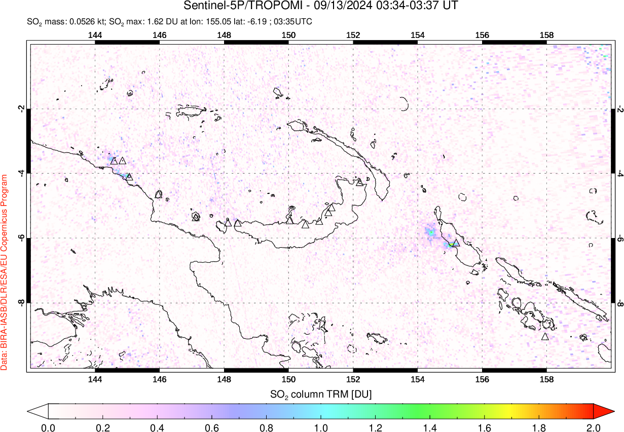 A sulfur dioxide image over Papua, New Guinea on Sep 13, 2024.