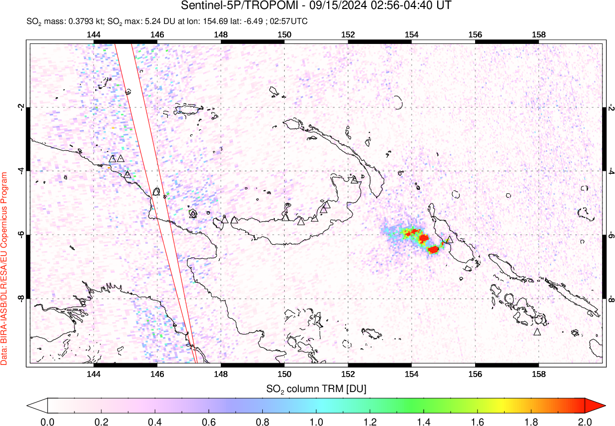 A sulfur dioxide image over Papua, New Guinea on Sep 15, 2024.