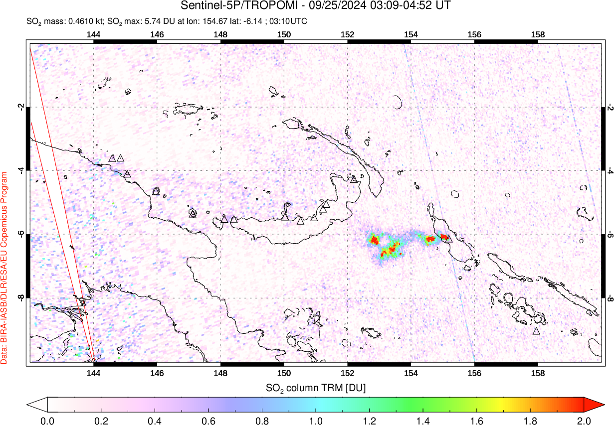 A sulfur dioxide image over Papua, New Guinea on Sep 25, 2024.