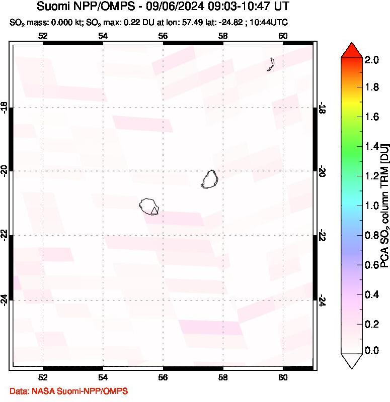 A sulfur dioxide image over Reunion Island, Indian Ocean on Sep 06, 2024.