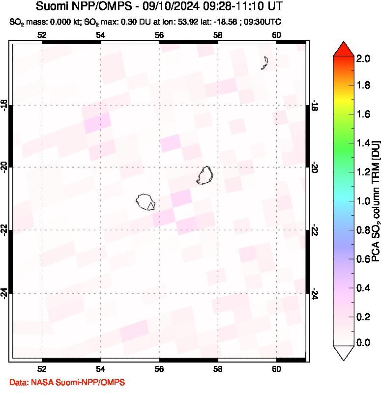 A sulfur dioxide image over Reunion Island, Indian Ocean on Sep 10, 2024.