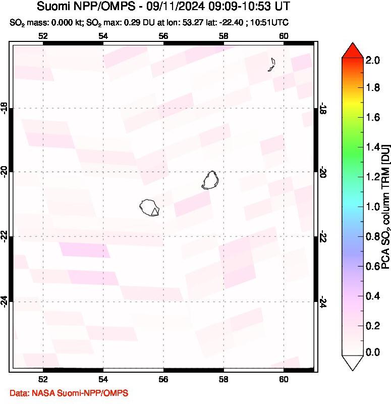 A sulfur dioxide image over Reunion Island, Indian Ocean on Sep 11, 2024.