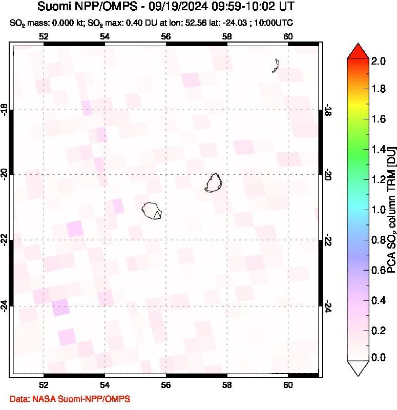 A sulfur dioxide image over Reunion Island, Indian Ocean on Sep 19, 2024.