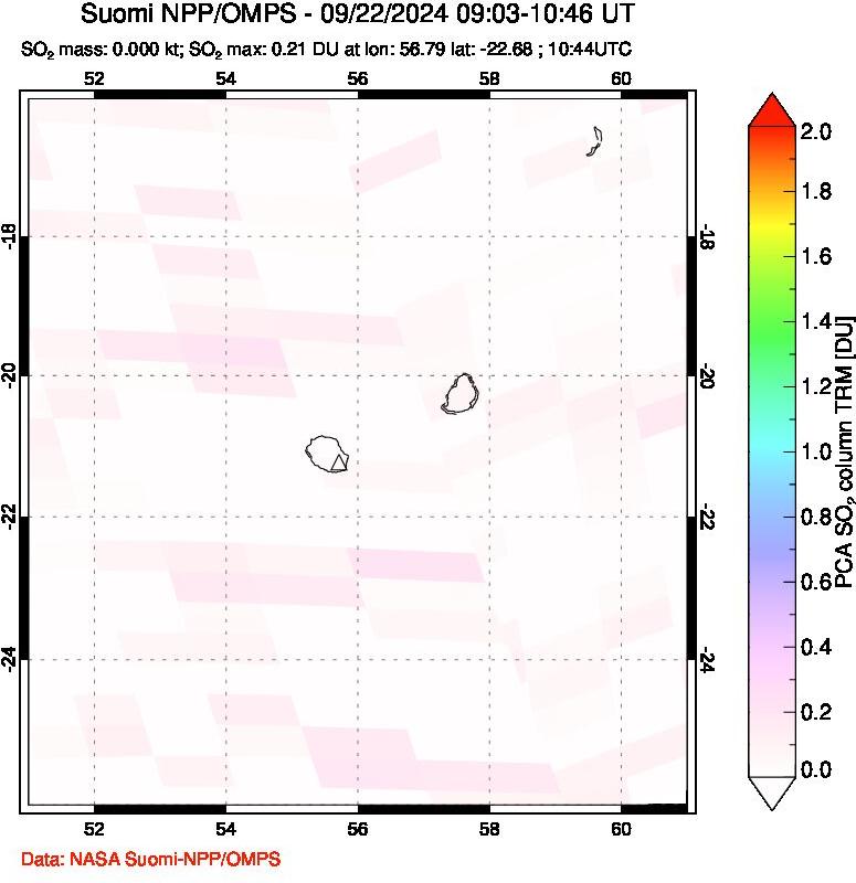 A sulfur dioxide image over Reunion Island, Indian Ocean on Sep 22, 2024.