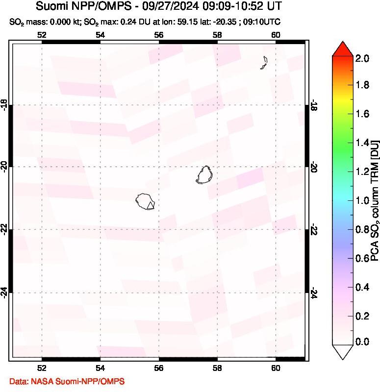 A sulfur dioxide image over Reunion Island, Indian Ocean on Sep 27, 2024.