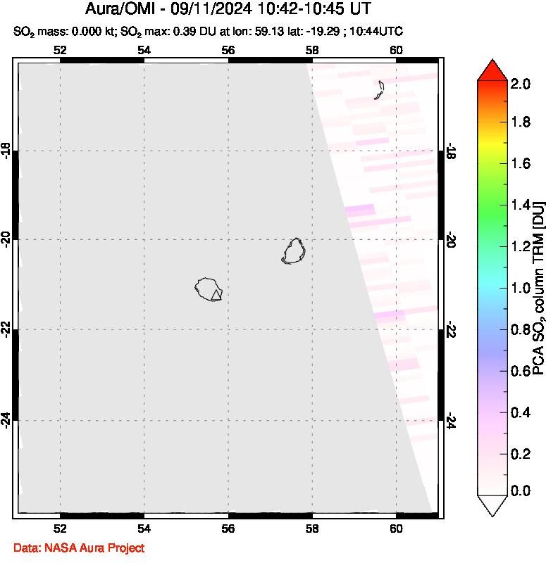 A sulfur dioxide image over Reunion Island, Indian Ocean on Sep 11, 2024.