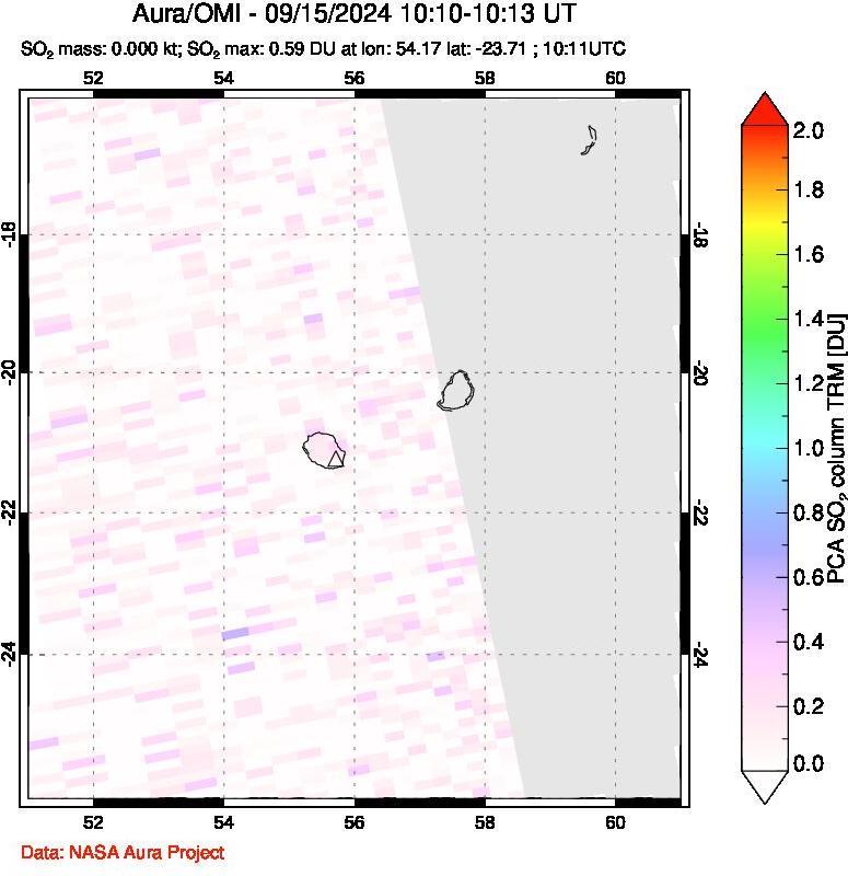 A sulfur dioxide image over Reunion Island, Indian Ocean on Sep 15, 2024.