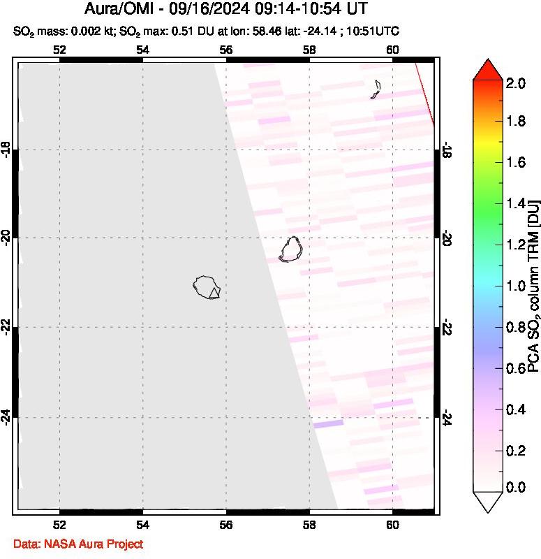 A sulfur dioxide image over Reunion Island, Indian Ocean on Sep 16, 2024.