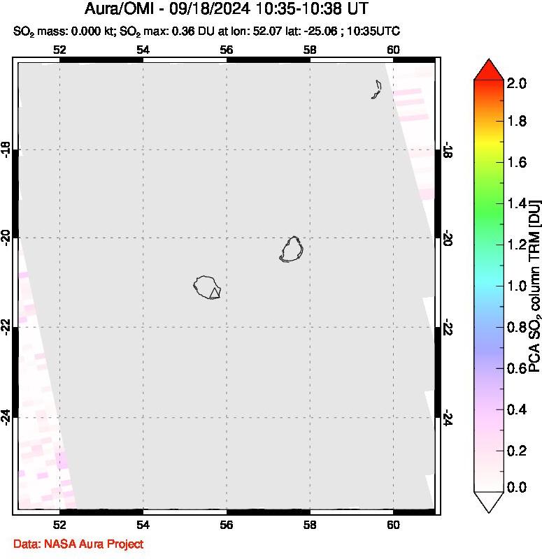 A sulfur dioxide image over Reunion Island, Indian Ocean on Sep 18, 2024.