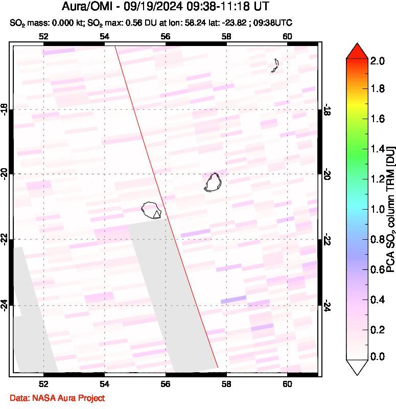 A sulfur dioxide image over Reunion Island, Indian Ocean on Sep 19, 2024.