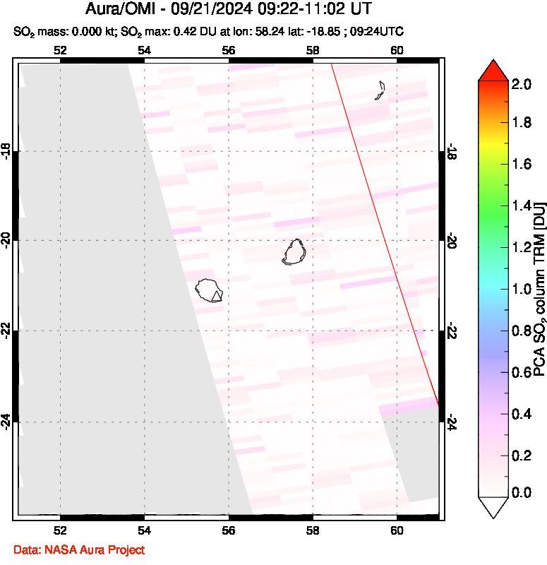 A sulfur dioxide image over Reunion Island, Indian Ocean on Sep 21, 2024.