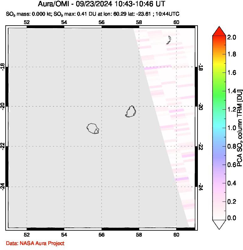 A sulfur dioxide image over Reunion Island, Indian Ocean on Sep 23, 2024.