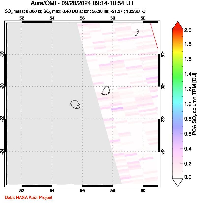 A sulfur dioxide image over Reunion Island, Indian Ocean on Sep 28, 2024.