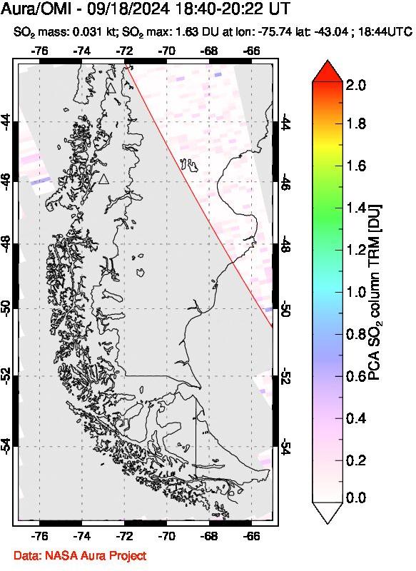 A sulfur dioxide image over Southern Chile on Sep 18, 2024.