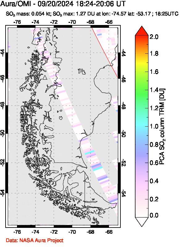 A sulfur dioxide image over Southern Chile on Sep 20, 2024.