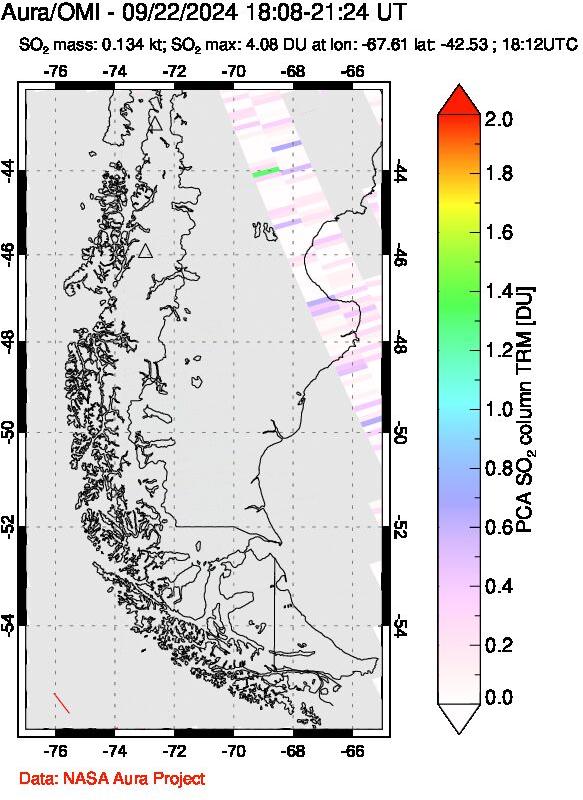 A sulfur dioxide image over Southern Chile on Sep 22, 2024.