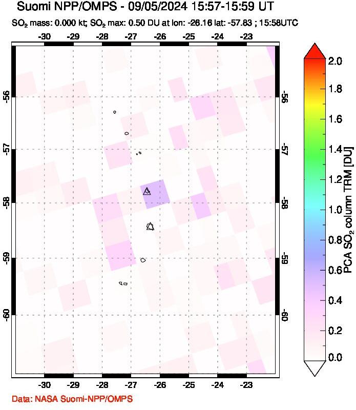 A sulfur dioxide image over South Sandwich Islands, South Atlantic on Sep 05, 2024.