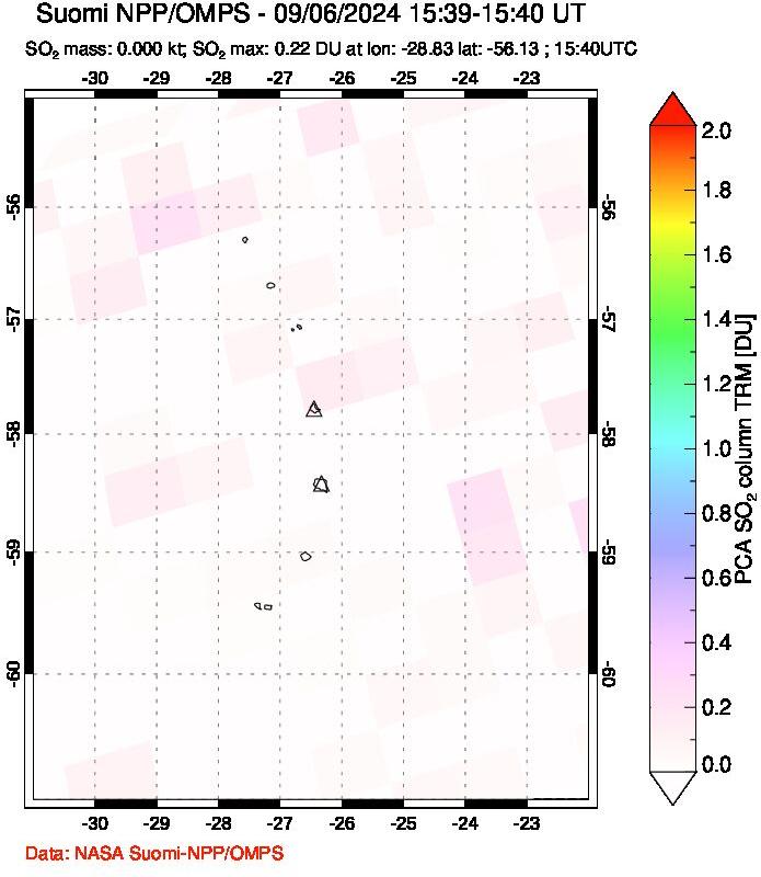 A sulfur dioxide image over South Sandwich Islands, South Atlantic on Sep 06, 2024.