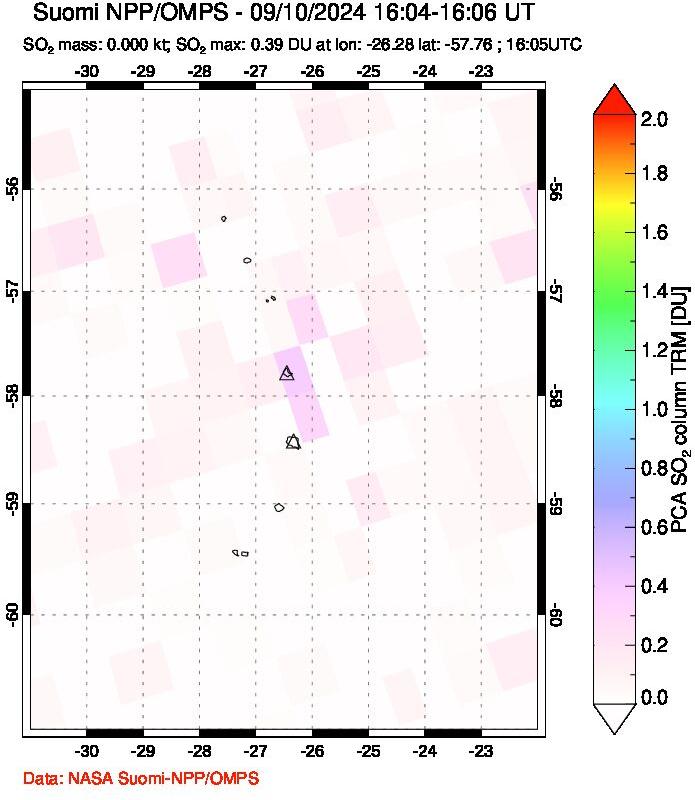 A sulfur dioxide image over South Sandwich Islands, South Atlantic on Sep 10, 2024.