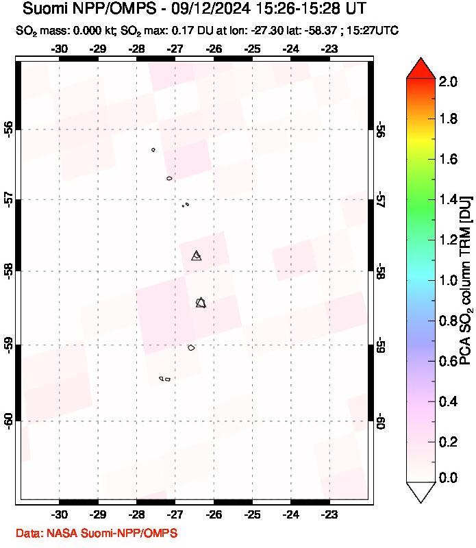 A sulfur dioxide image over South Sandwich Islands, South Atlantic on Sep 12, 2024.