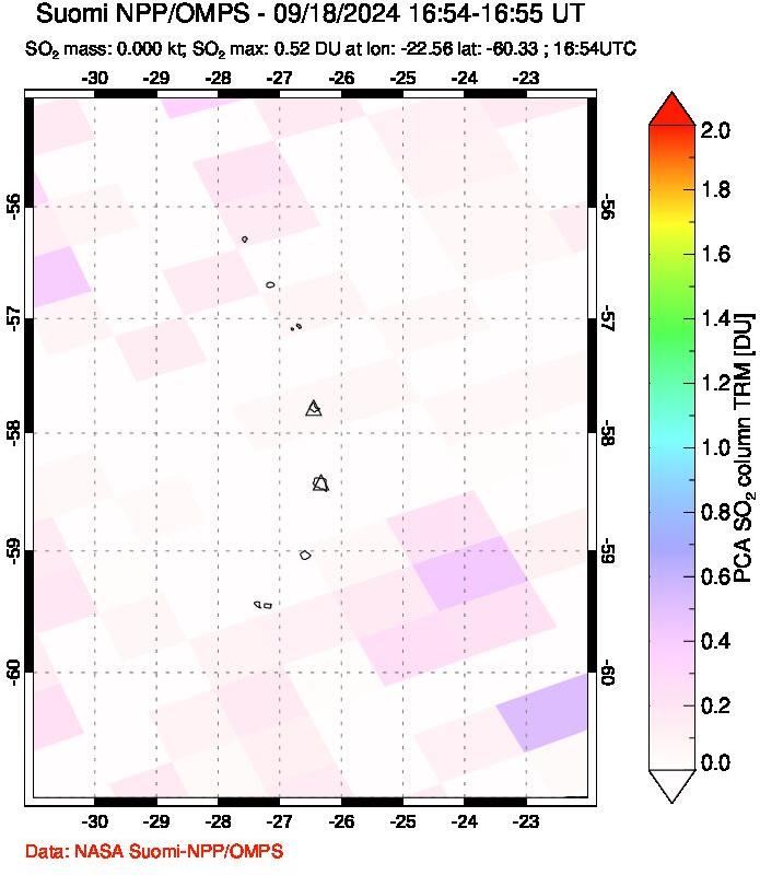 A sulfur dioxide image over South Sandwich Islands, South Atlantic on Sep 18, 2024.