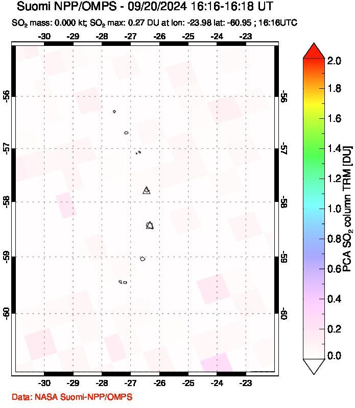 A sulfur dioxide image over South Sandwich Islands, South Atlantic on Sep 20, 2024.