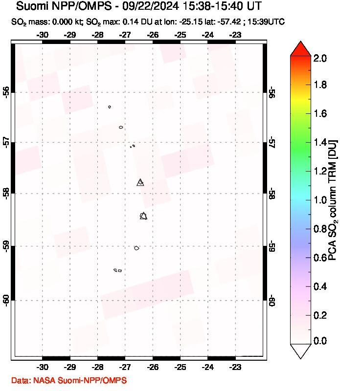 A sulfur dioxide image over South Sandwich Islands, South Atlantic on Sep 22, 2024.