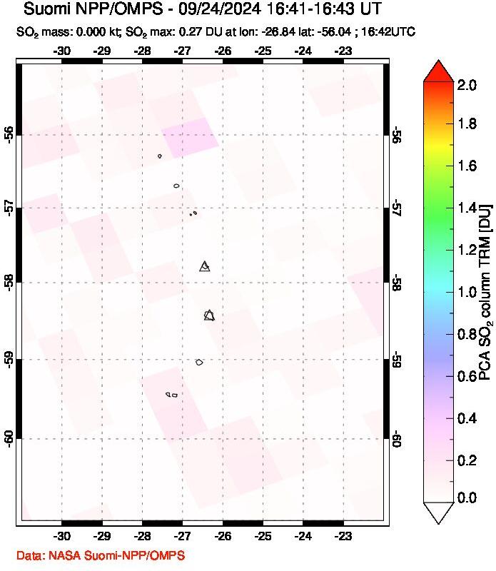 A sulfur dioxide image over South Sandwich Islands, South Atlantic on Sep 24, 2024.