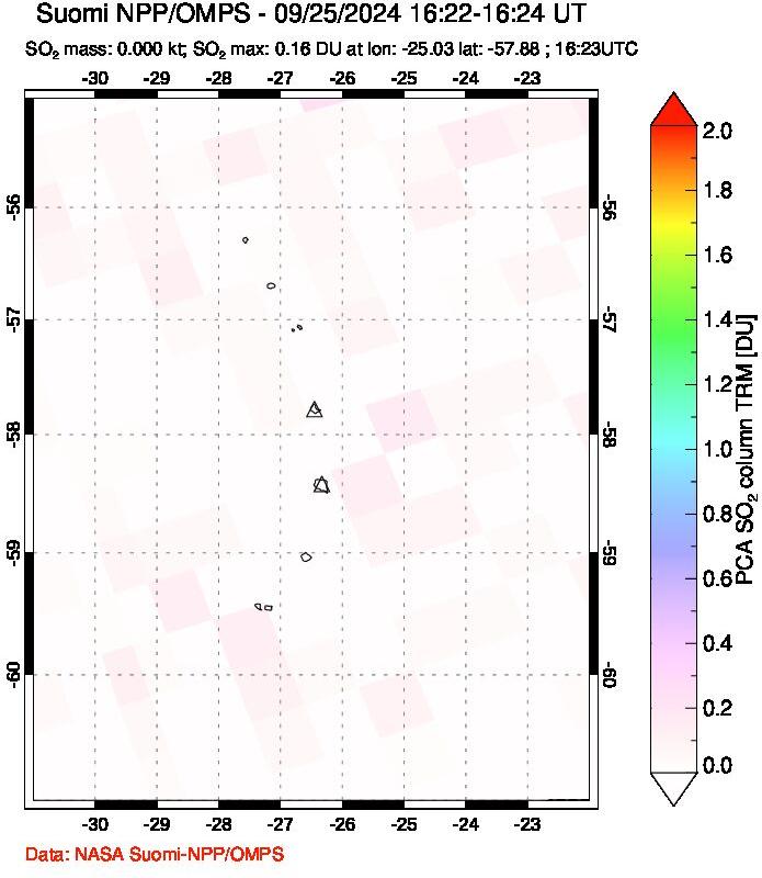 A sulfur dioxide image over South Sandwich Islands, South Atlantic on Sep 25, 2024.