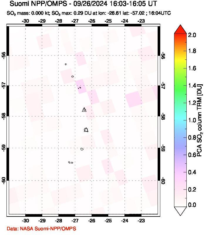 A sulfur dioxide image over South Sandwich Islands, South Atlantic on Sep 26, 2024.