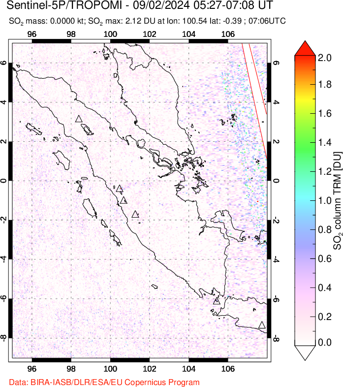 A sulfur dioxide image over Sumatra, Indonesia on Sep 02, 2024.