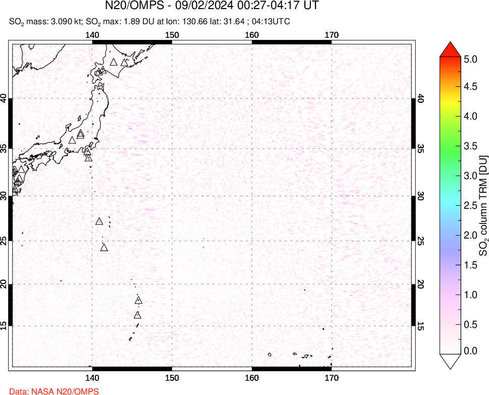 A sulfur dioxide image over Western Pacific on Sep 02, 2024.