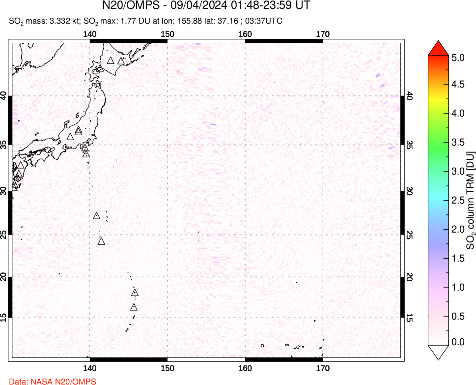 A sulfur dioxide image over Western Pacific on Sep 04, 2024.