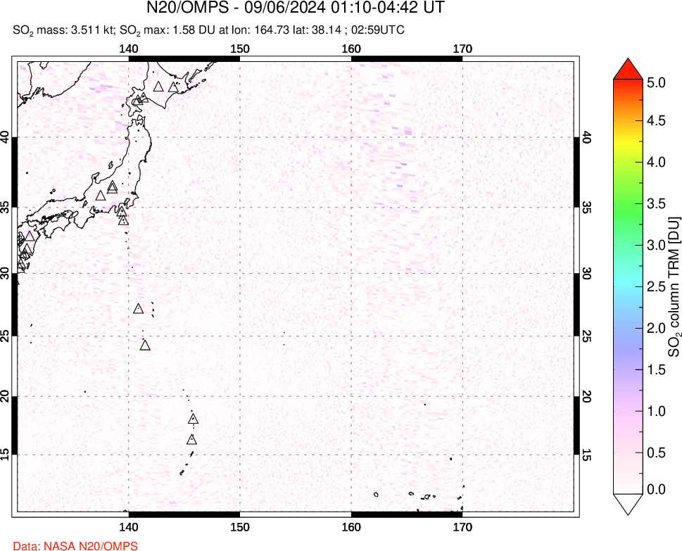 A sulfur dioxide image over Western Pacific on Sep 06, 2024.