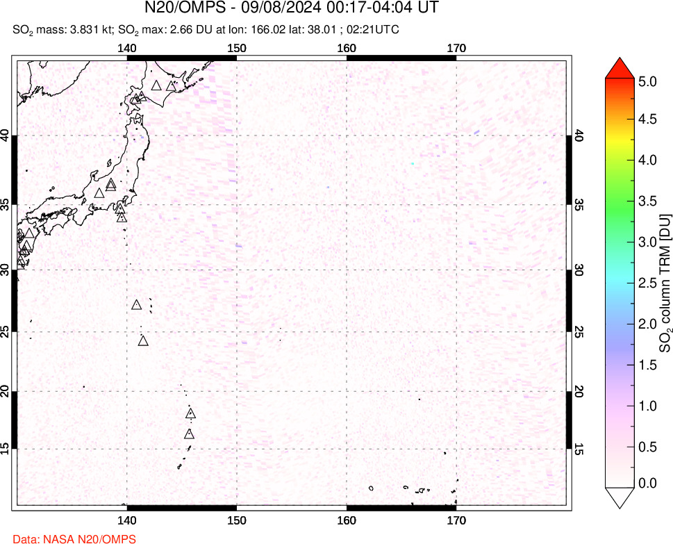 A sulfur dioxide image over Western Pacific on Sep 08, 2024.