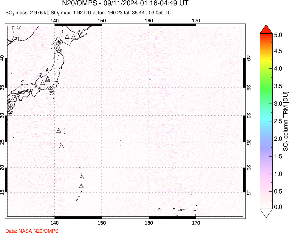 A sulfur dioxide image over Western Pacific on Sep 11, 2024.