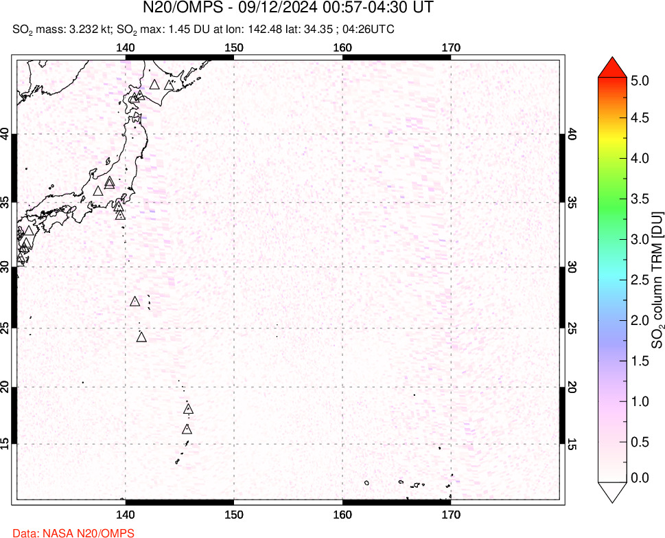 A sulfur dioxide image over Western Pacific on Sep 12, 2024.