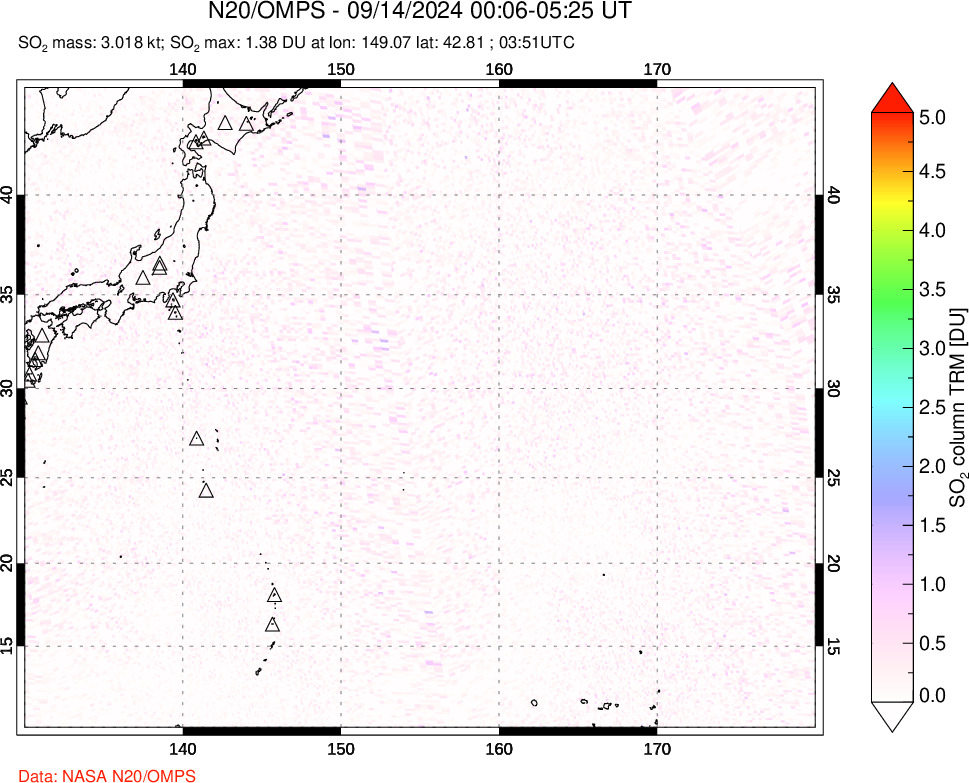 A sulfur dioxide image over Western Pacific on Sep 14, 2024.