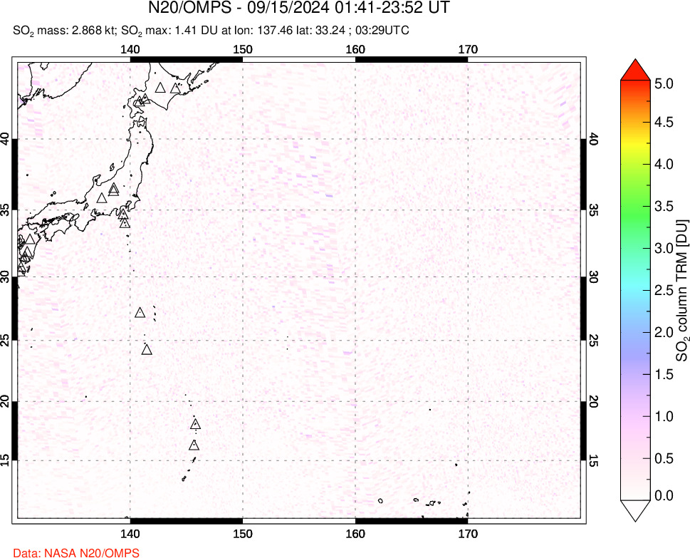 A sulfur dioxide image over Western Pacific on Sep 15, 2024.