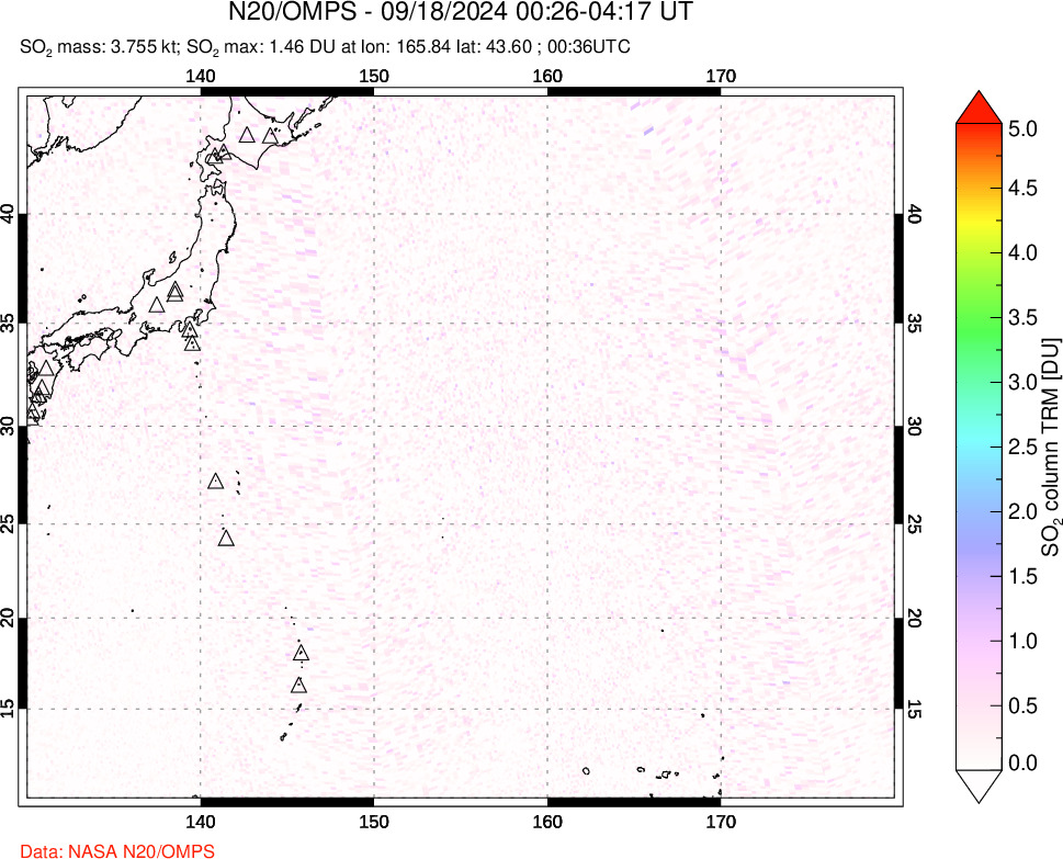 A sulfur dioxide image over Western Pacific on Sep 18, 2024.