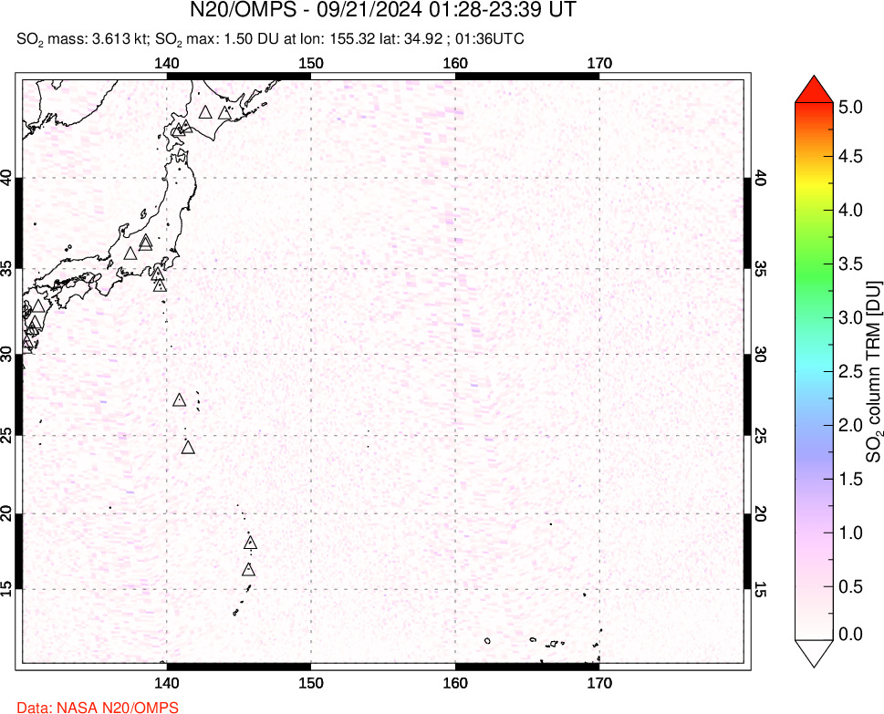 A sulfur dioxide image over Western Pacific on Sep 21, 2024.