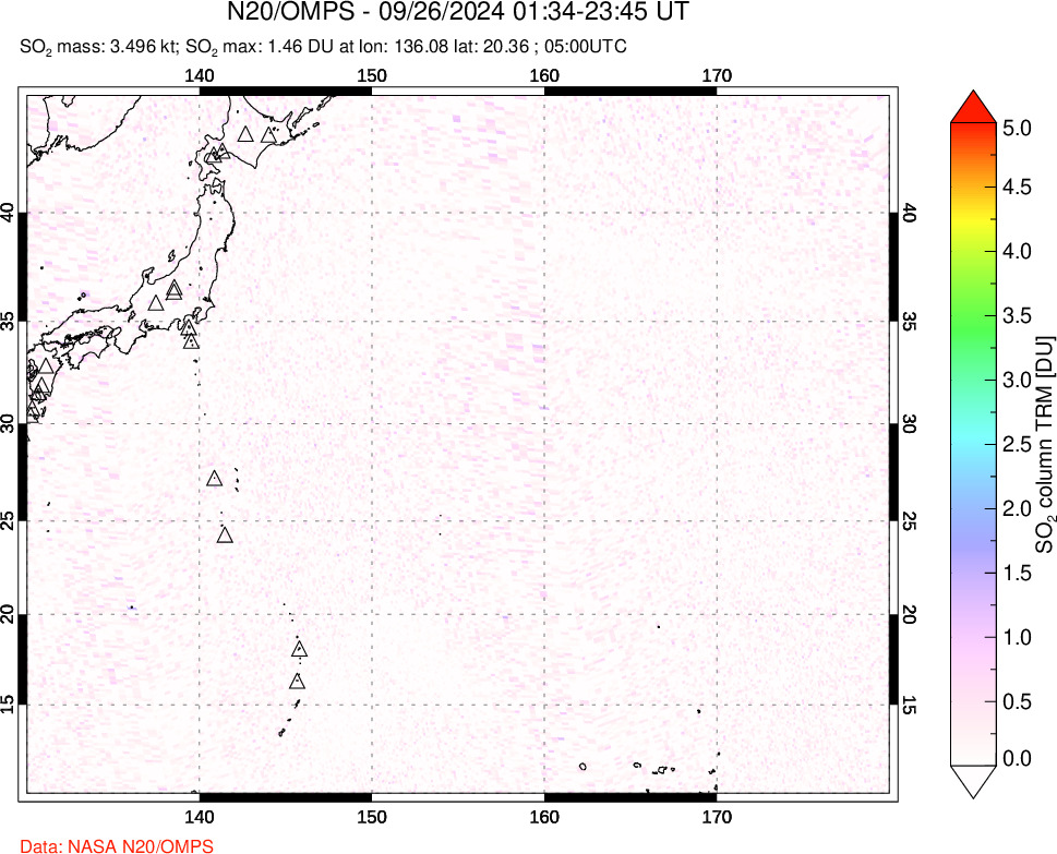 A sulfur dioxide image over Western Pacific on Sep 26, 2024.