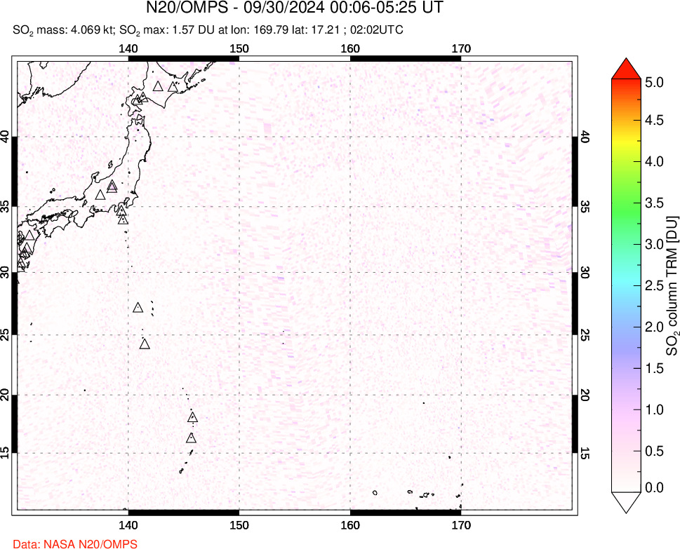 A sulfur dioxide image over Western Pacific on Sep 30, 2024.