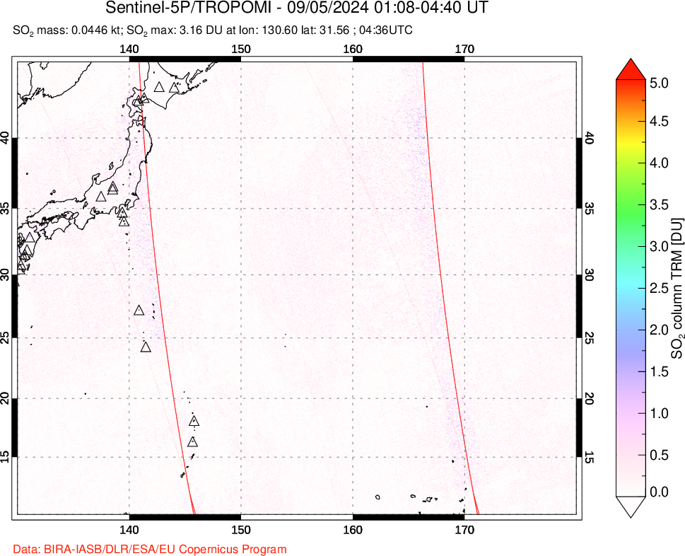 A sulfur dioxide image over Western Pacific on Sep 05, 2024.