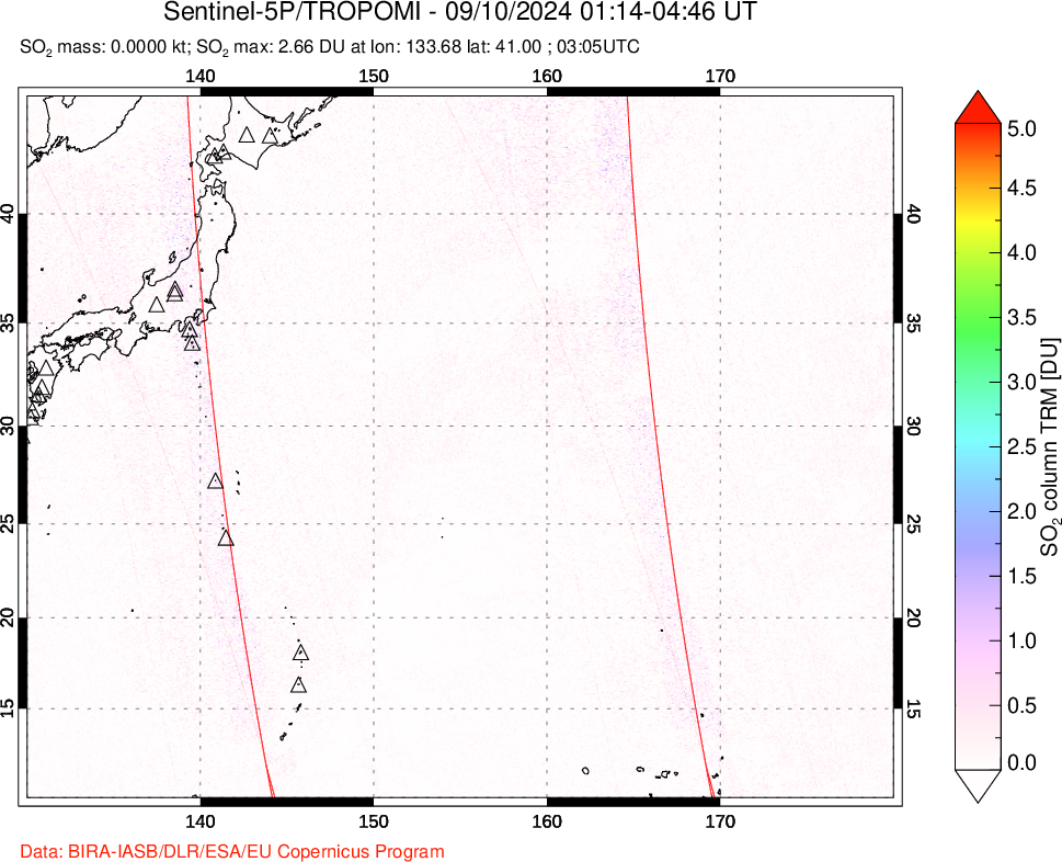 A sulfur dioxide image over Western Pacific on Sep 10, 2024.